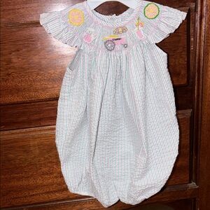 Pink and Green Striped Bubble with Embroidery